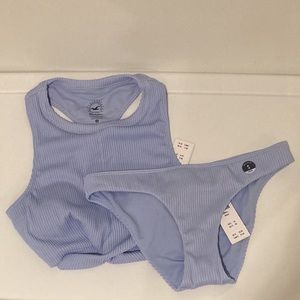 Hollister Ribbed High Neck Bikini Top AND Bikini Bottom Baby Blue Color Size S